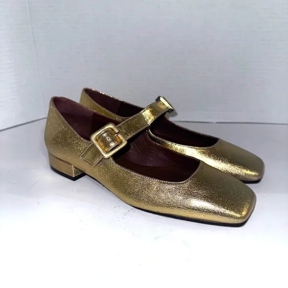 Penelope Chilvers Mary Jane Gold Metallic Low Pumps 38=7 - Picture 2 of 7